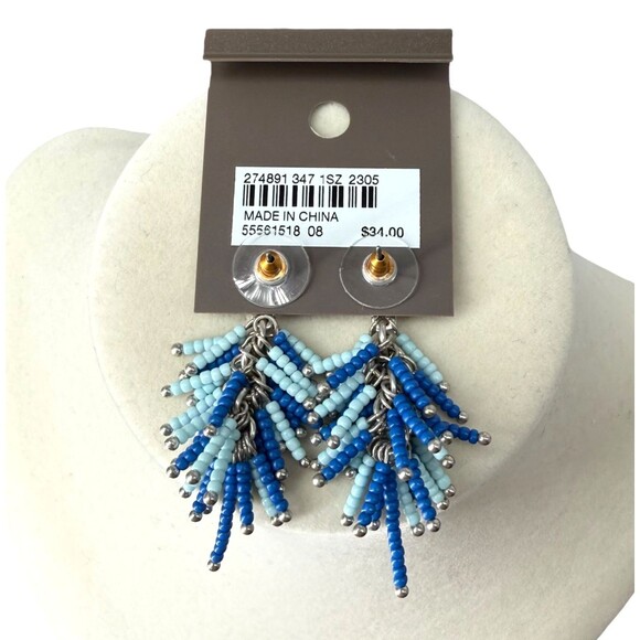 J. Jill Beaded Earrings Blue Layered Fringe Hammered Post Drop Dangle Party NWT - Picture 5 of 6